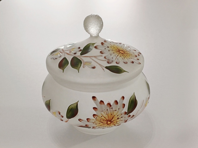 skleněná dóza, bonboniéra, cukřenka, secese, Art Deco