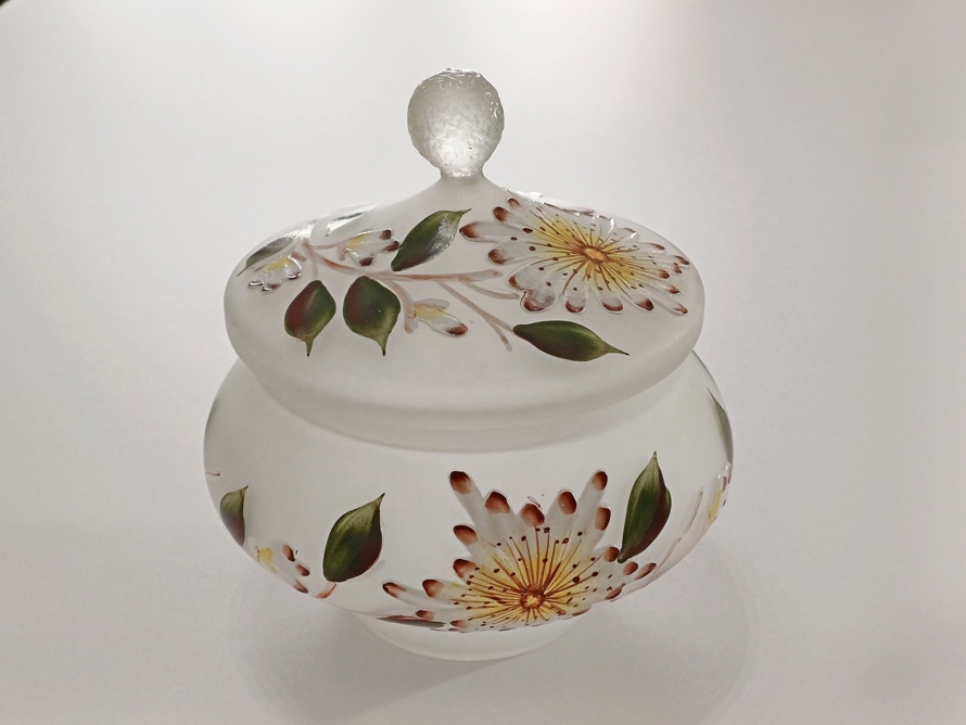 skleněná dóza, bonboniéra, cukřenka, secese, Art Deco