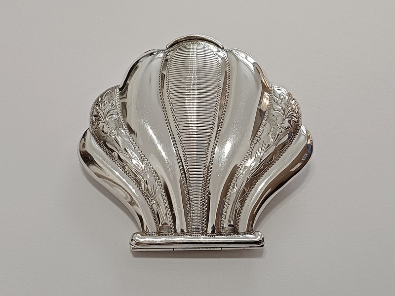 Art Deco pudřenka - mořská mušle, Ag 835/1000, 70 g, I. ČSR