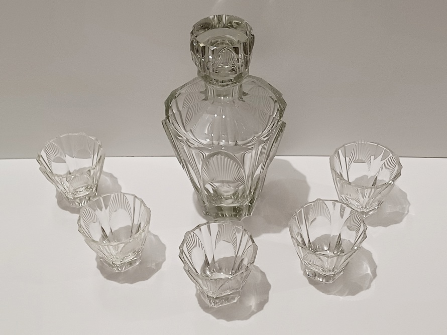 Velká karafa s odlivkami, Art Deco, F. Průša, styl Hloušek, Železný Brod