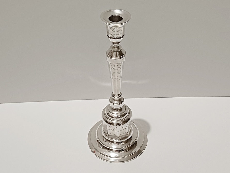 Svícen Art Deco , stříbro Ag 800/1000, 224 g, I. ČSR, kubismus