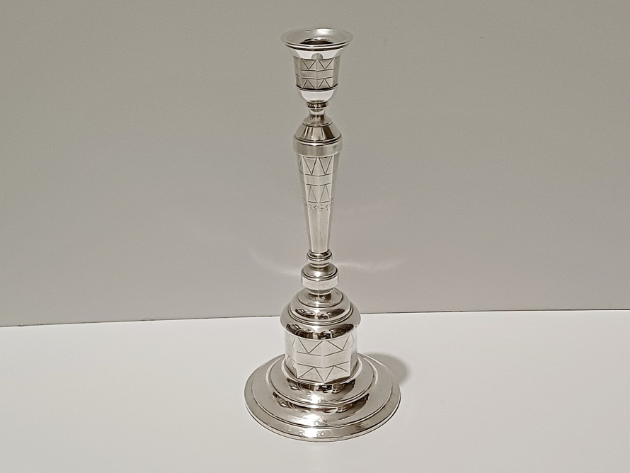 Svícen Art Deco , stříbro Ag 800/1000, 224 g, I. ČSR, kubismus