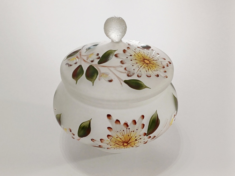 skleněná dóza, bonboniéra, cukřenka, secese, Art Deco