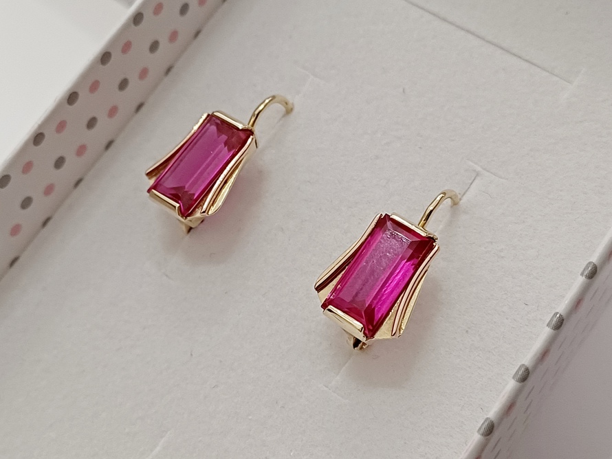 zlaté dámské náušnice s rubíny, Au 585/1000, 14 kt.