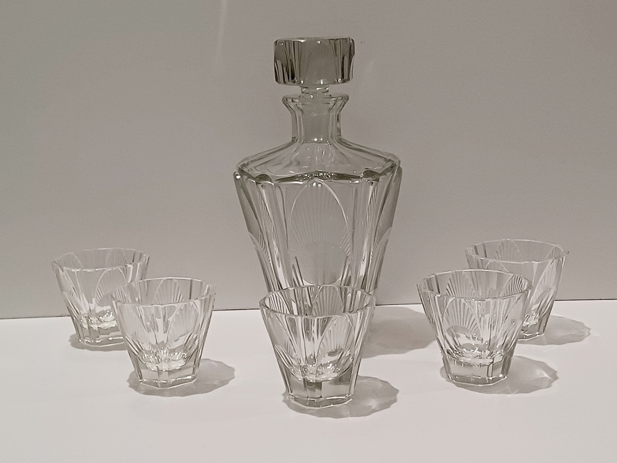 Velká karafa s odlivkami, Art Deco, F. Průša, styl Hloušek, Železný Brod