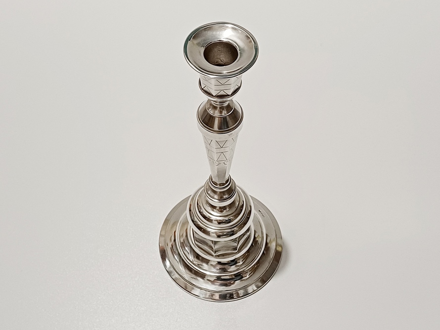 Svícen Art Deco , stříbro Ag 800/1000, 224 g, I. ČSR, kubismus